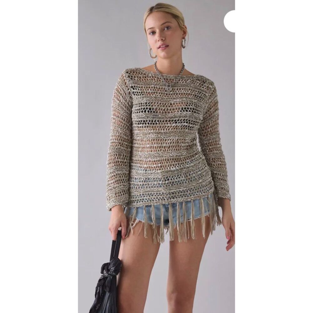 BDG Urban Outfitters Fringe Stitchy Jumper Green Size M